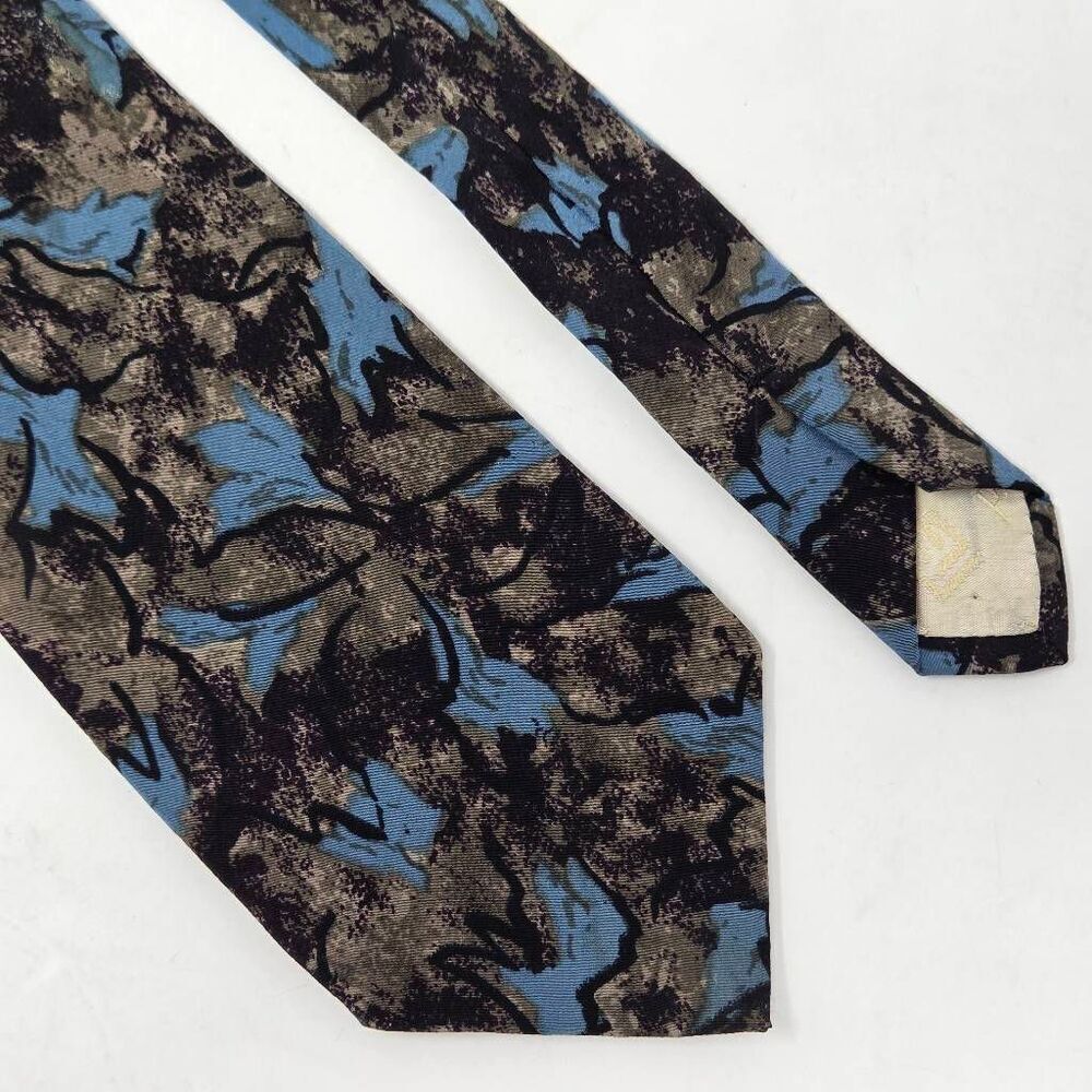 PIERRE BALMAIN PARIS SILK TIE HAND MADE ABSTRACT FLORAL BLUE BLACK 3.25" X 57"